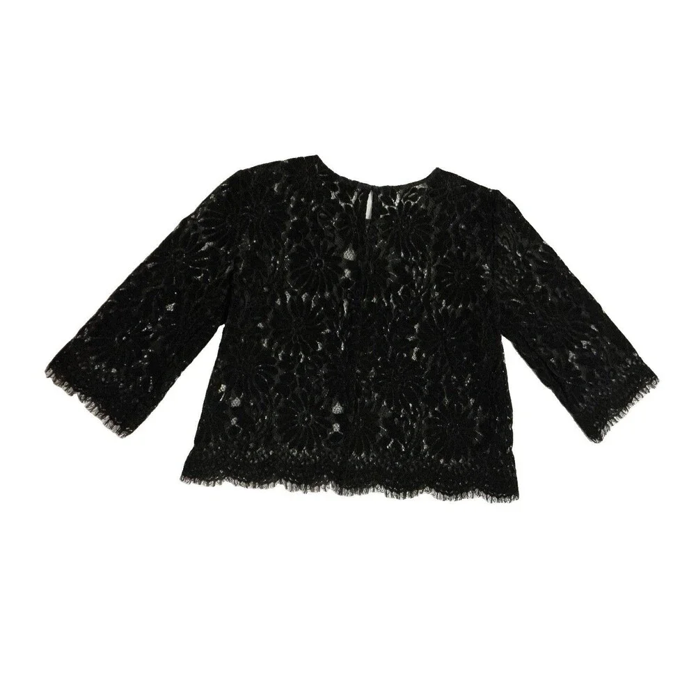 Zara Basic Womens Floral Lace Sheer Top Sm Black Velvet Keyhole Back Whimsygoth
